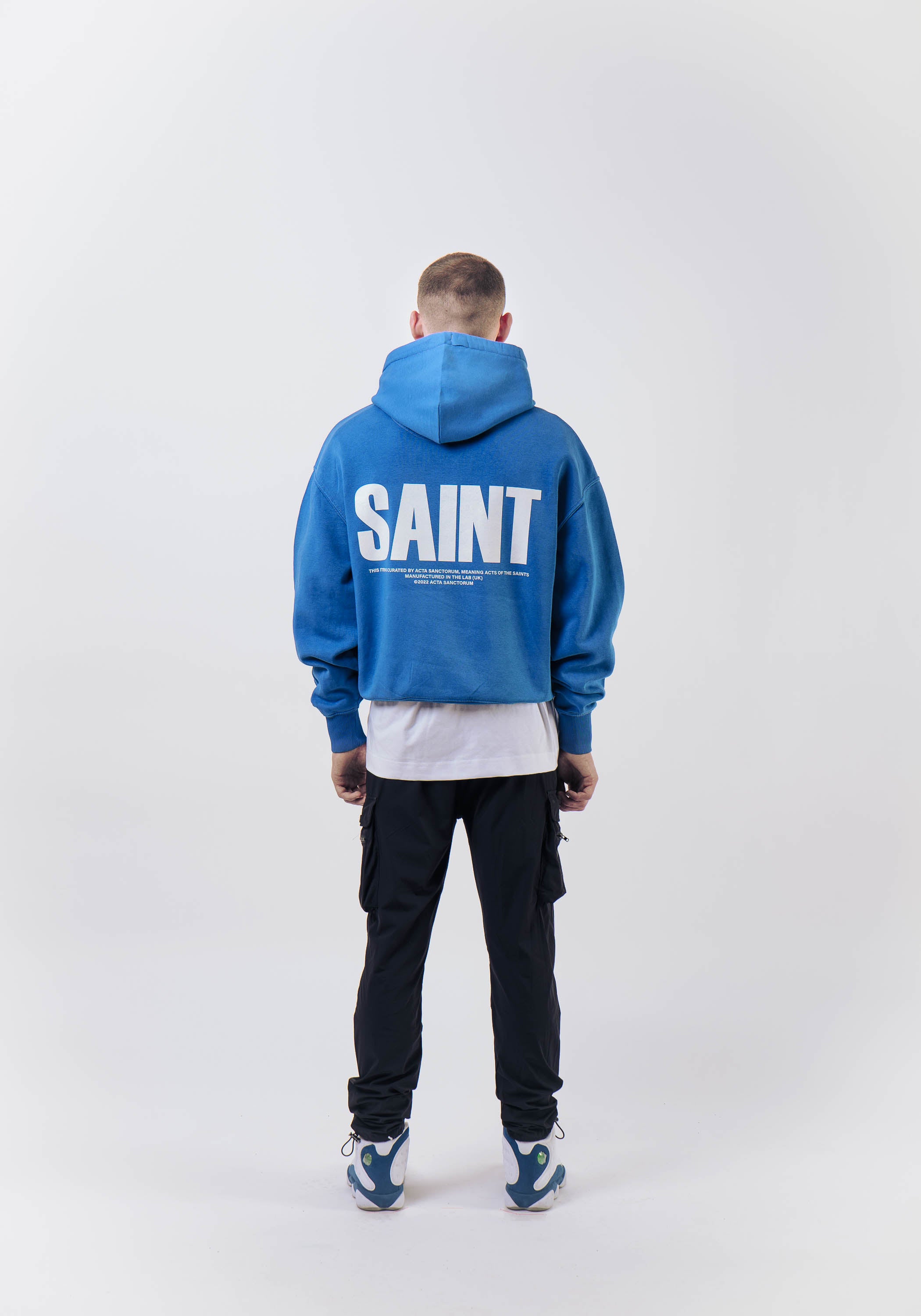 SAINT HOODIE - WHITE ON BLUE