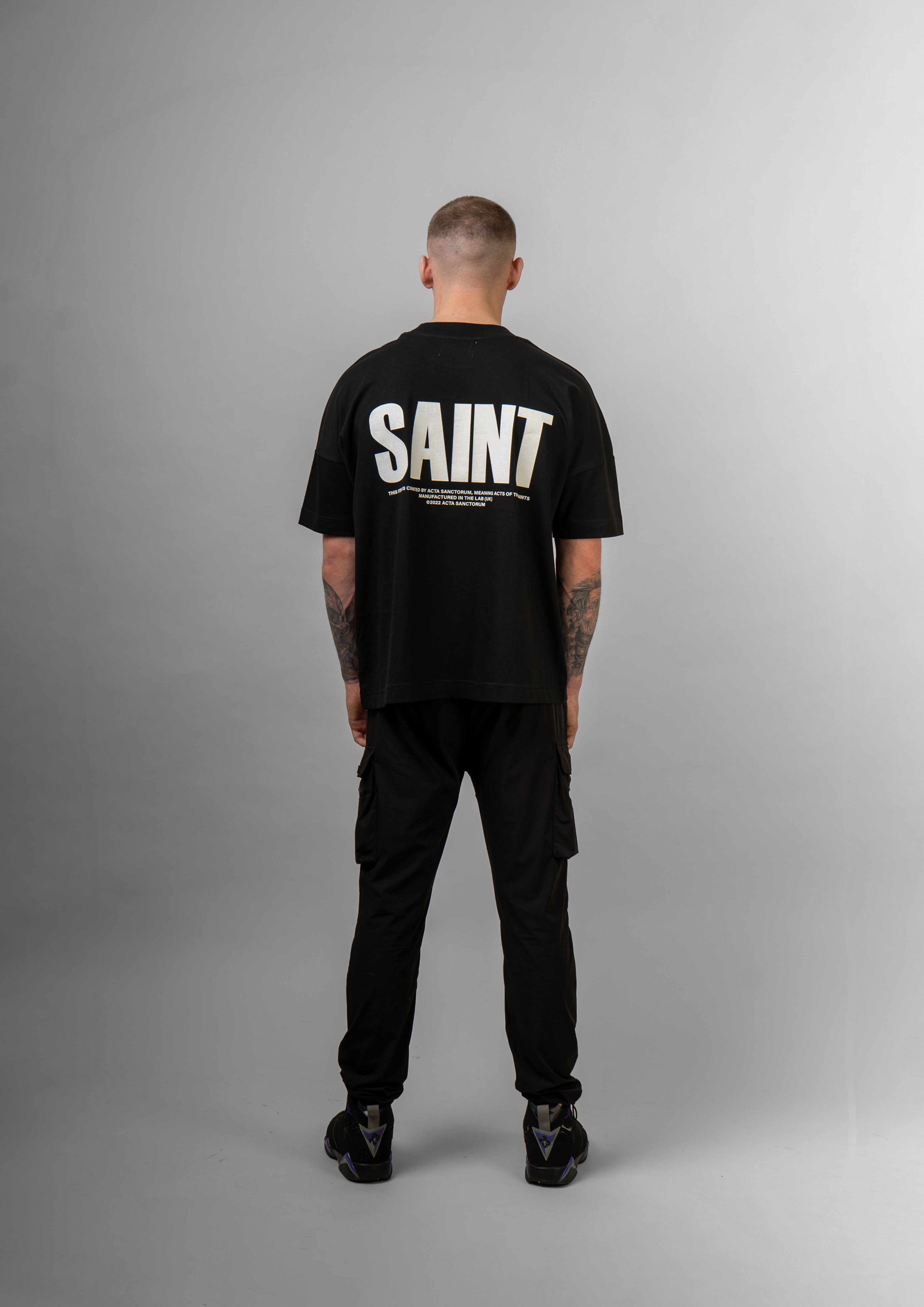 SAINT T-SHIRT WHITE ON BLACK